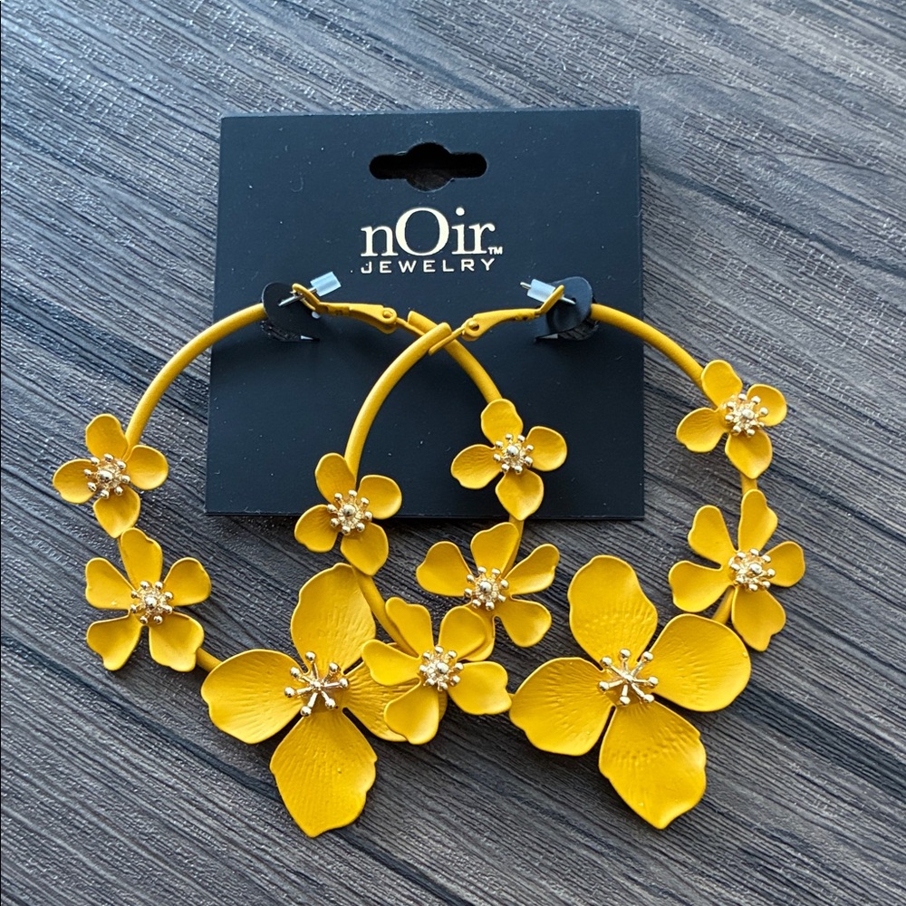nOir Jewelry Yellow Floral Hoop Earrings